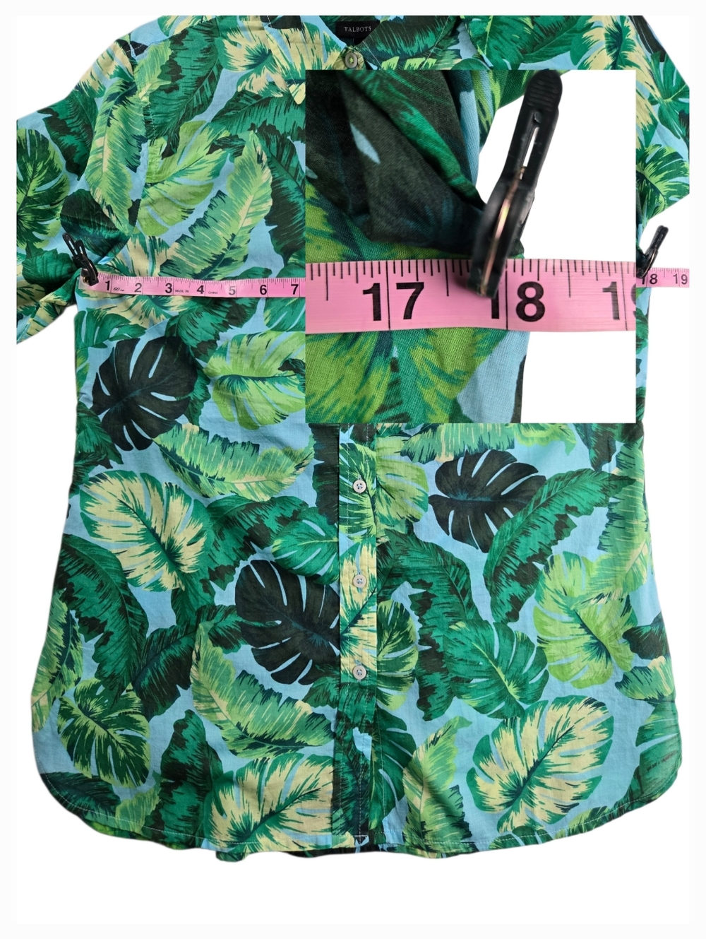 Talbots Modern Classic Isle Fronds Palm Leaf Long Sleeve Cotton Button Up Shirt‎ - Picture 10 of 12